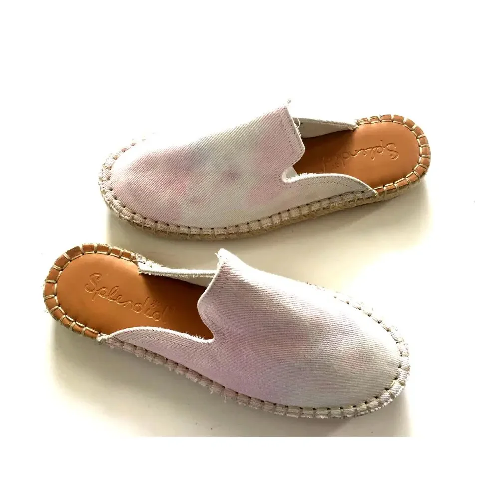 Splendid Julia‎ Pink White Tie Dye Canvas Slip On Espadrille Mules 6M Flat Shoes